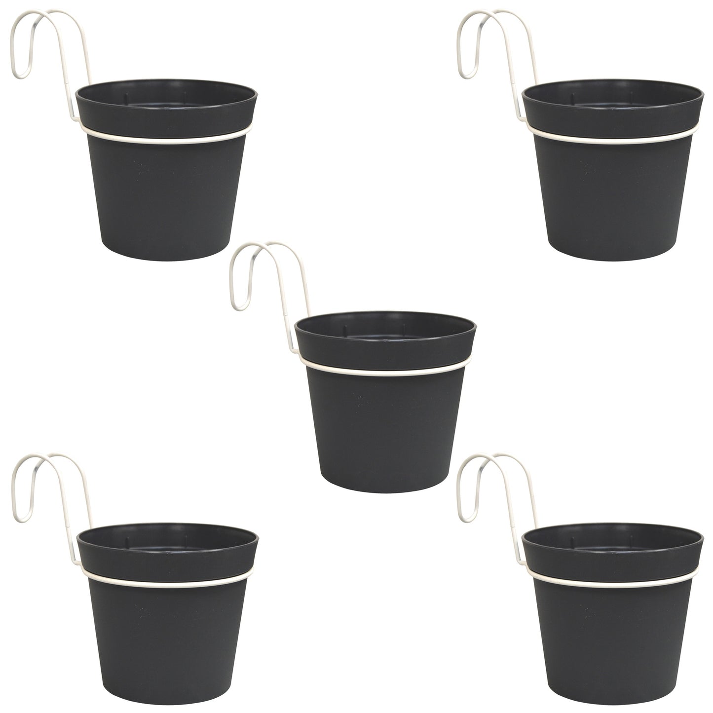 5 Macetas Cilíndricas Ø 12 Cm Con Ganchos, De Polipropileno Antracita