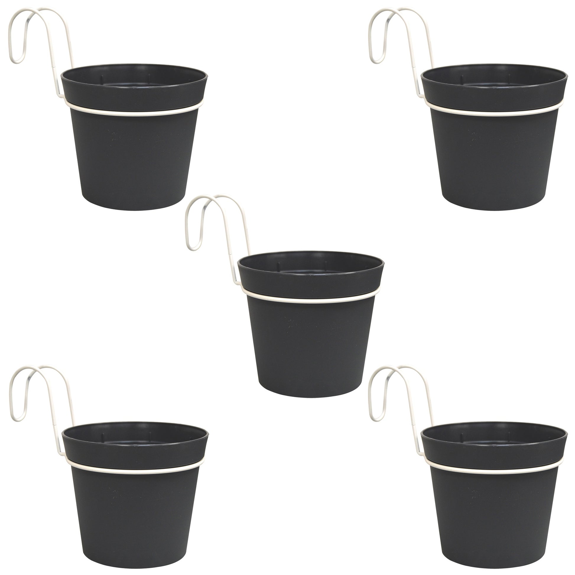 5 Macetas Cilíndricas Ø 12 Cm Con Ganchos, De Polipropileno Antracita