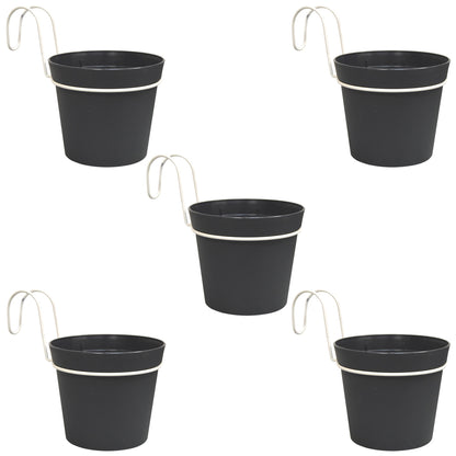 5 Macetas Cilíndricas Ø 12 Cm Con Ganchos, De Polipropileno Antracita