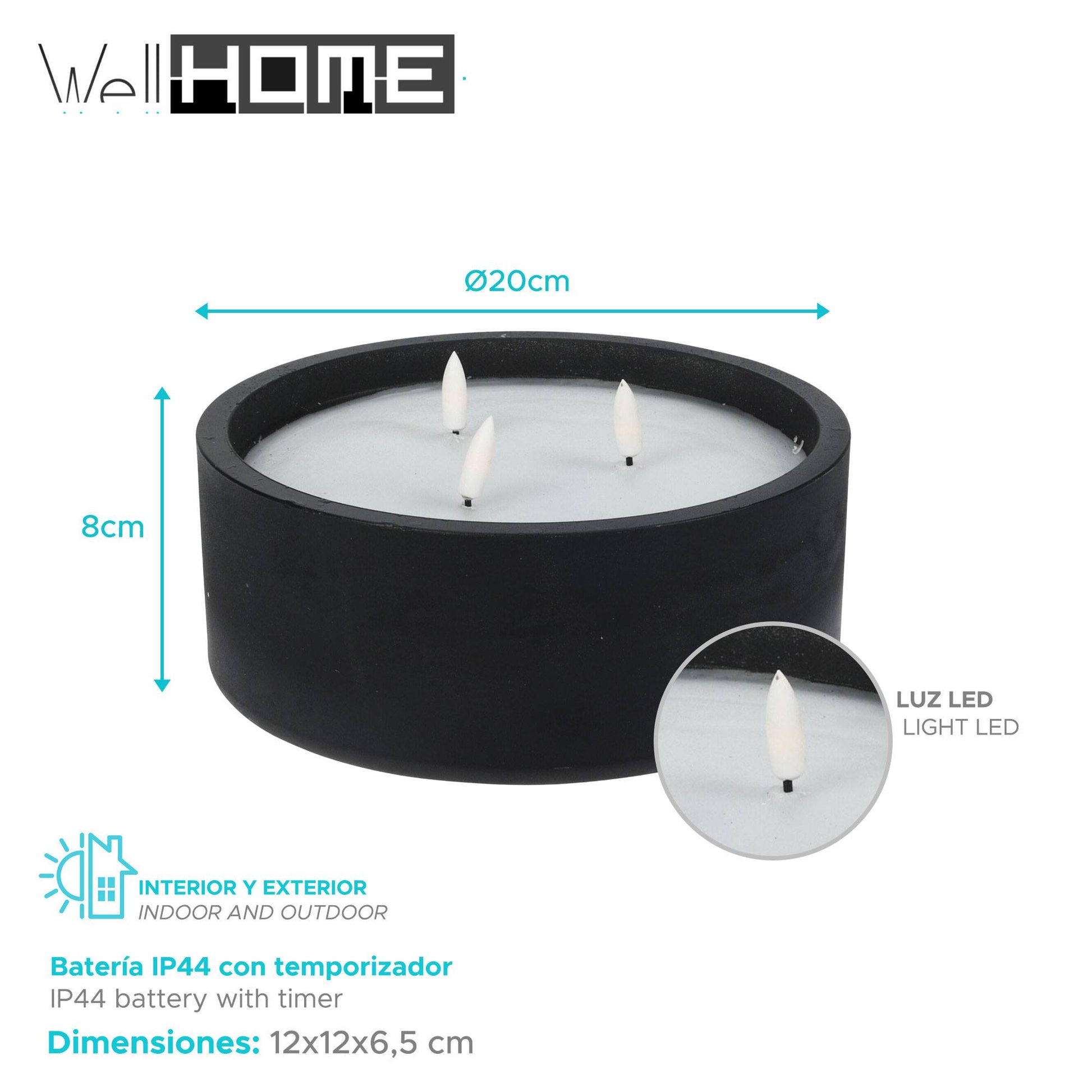 Well Home Vela Led Formato Redondo Color Negro Ø20x8cm_1