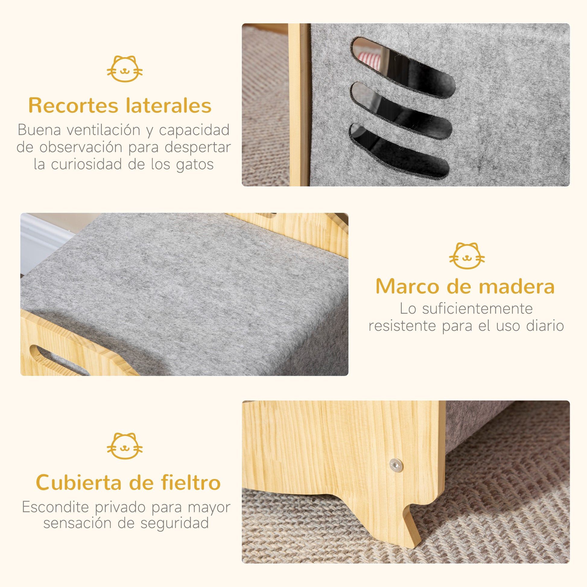 Pawhut Caseta De Gatos Madera Con Cojín Lavable Orificio Entrada 40x39x40cm_5