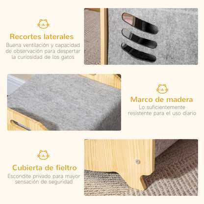 Pawhut Caseta De Gatos Madera Con Cojín Lavable Orificio Entrada 40x39x40cm_5