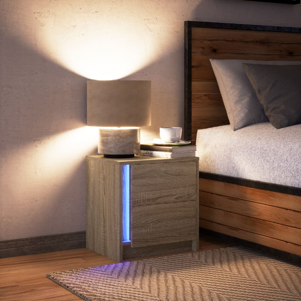 Mesita De Noche Con Luces Led Madera De Ingeniería Roble Sonoma_3