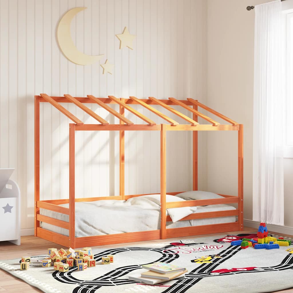 Techo De Cama Infantil Madera Maciza Marrón 75x190 Cm_1