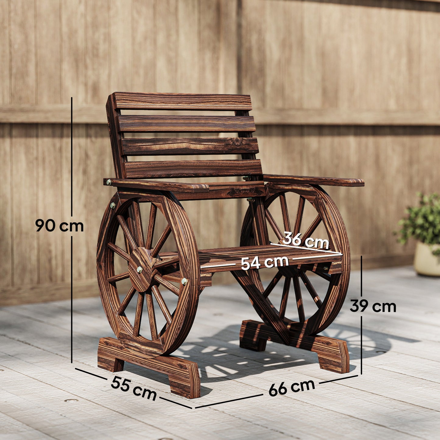 Outsunny Silla De Jardín Exterior De Madera Diseño Rueda Carreta Carbonizado_2