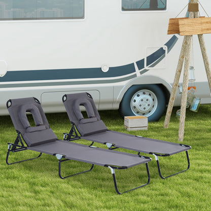 Outsunny Juego De 2 Tumbonas Plegables Con Respaldo Ajustable 190x56x28 Cm Gris_1