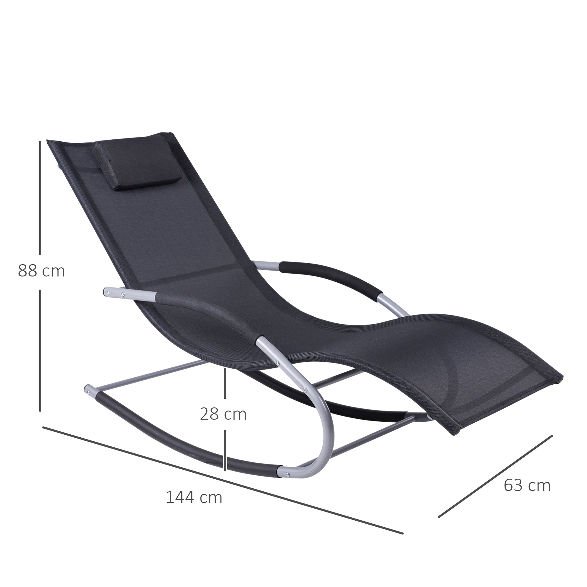 Outsunny Conjunto De 2 Mecedoras De Exterior Con Reposacabezas 63x144x84cm Negro_2