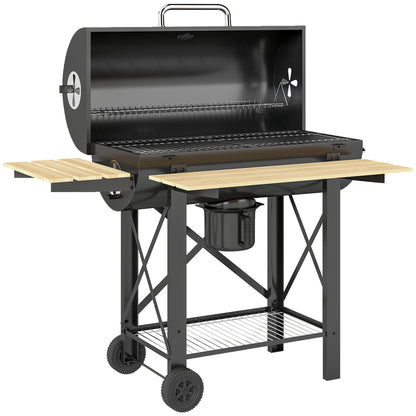 Outsunny Barbacoa De Carbón Portátil Móvil Con Estantes Plegables Tapa Negro_0