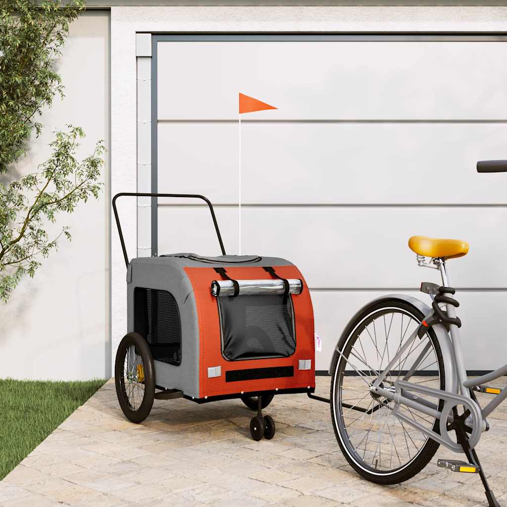 Remolque De Bicicleta Mascotas Hierro Tela Oxford Naranja Gris_1