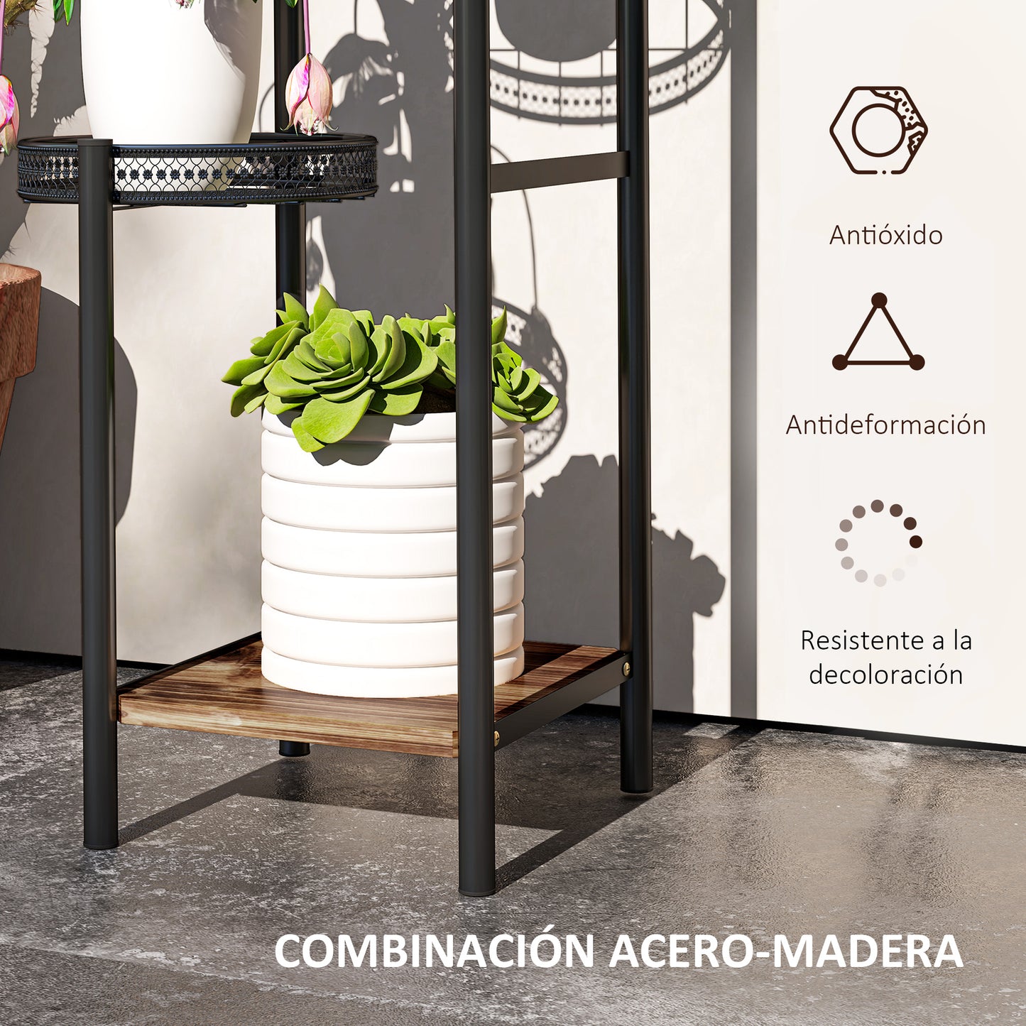Outsunny Soporte Para Plantas De 4 Niveles Interior Y Exterior 25x25x80 Cm Negro_4