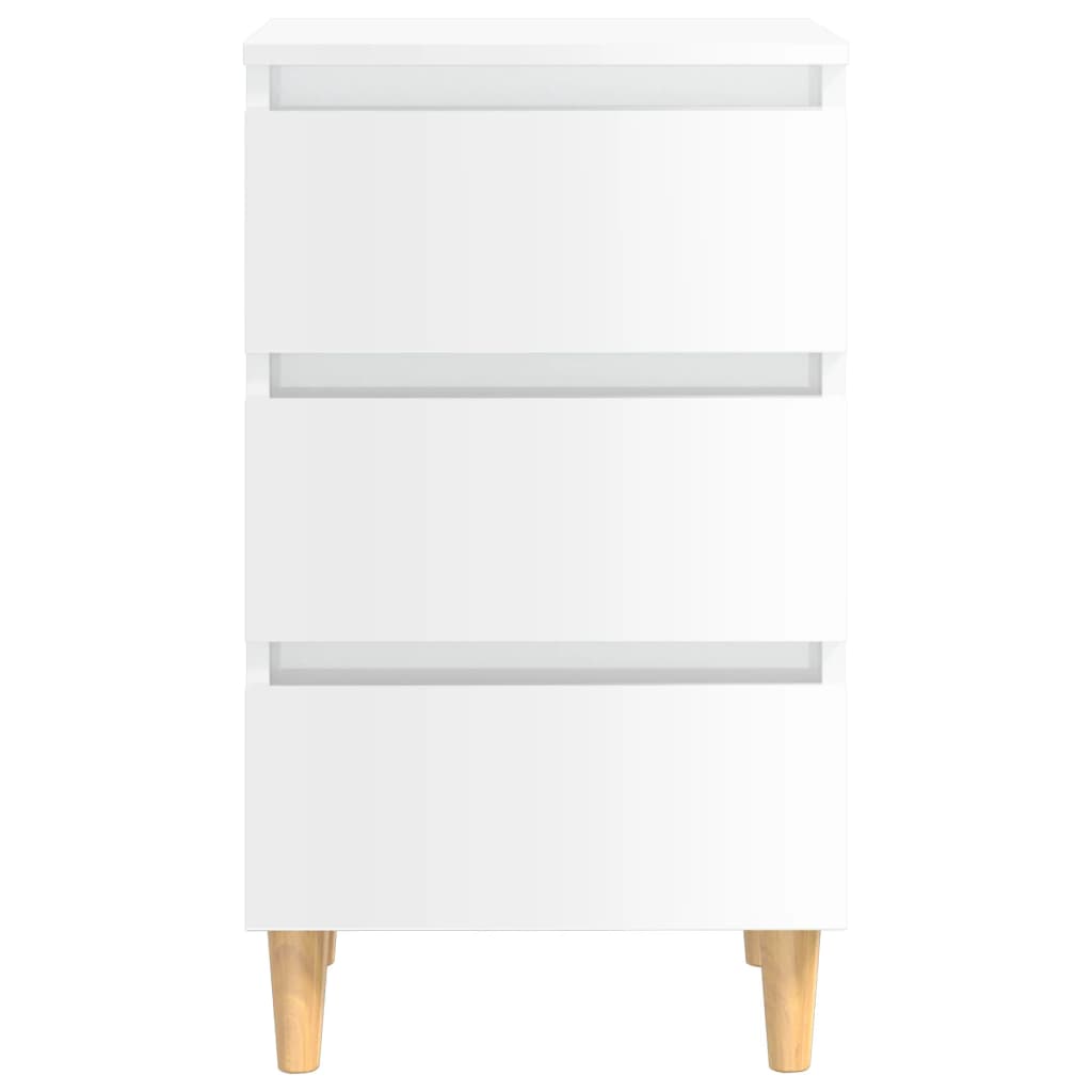Mesita De Noche Patas Madera 2 Uds Blanco Brillo 40x35x69 Cm_3