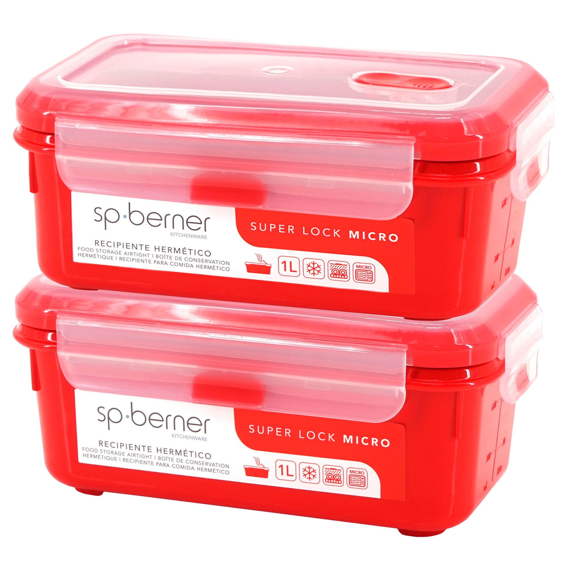 2x Herméticos Super Lock Micro 1 L., Aptos Para Cocinar Al Vapor En El Microondas, Ideal Transporte Y Almacenamiento De Alimentos, Cierre Clip_0