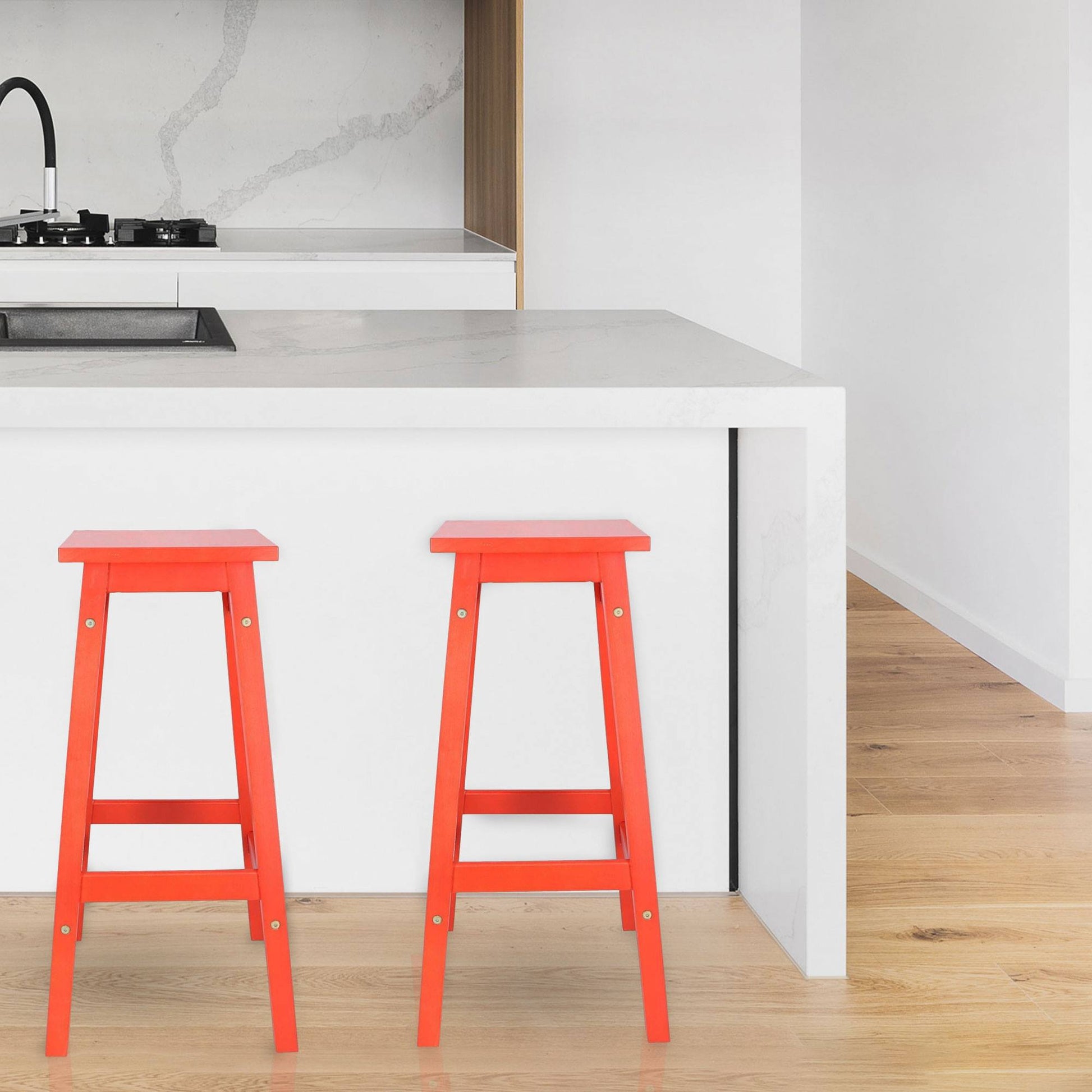 Well Home Juego De 2 Taburetes 'laira' En Madera De Pino Color Coral H.70cm_3