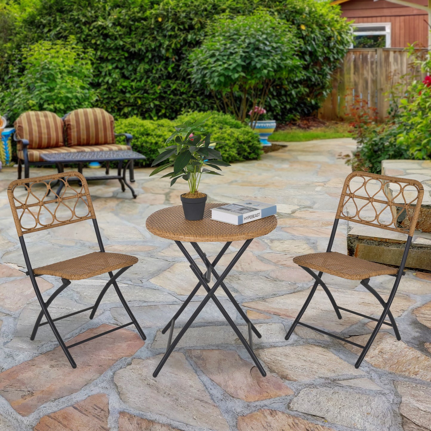 Outsunny Conjunto De Mesa Y 2 Sillas Plegables Ratán Para Jardín Exterior Acero_1