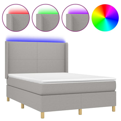 Cama Box Spring Colchón Y Luces Led Tela Gris Claro 140x200 Cm / Vetonek_0