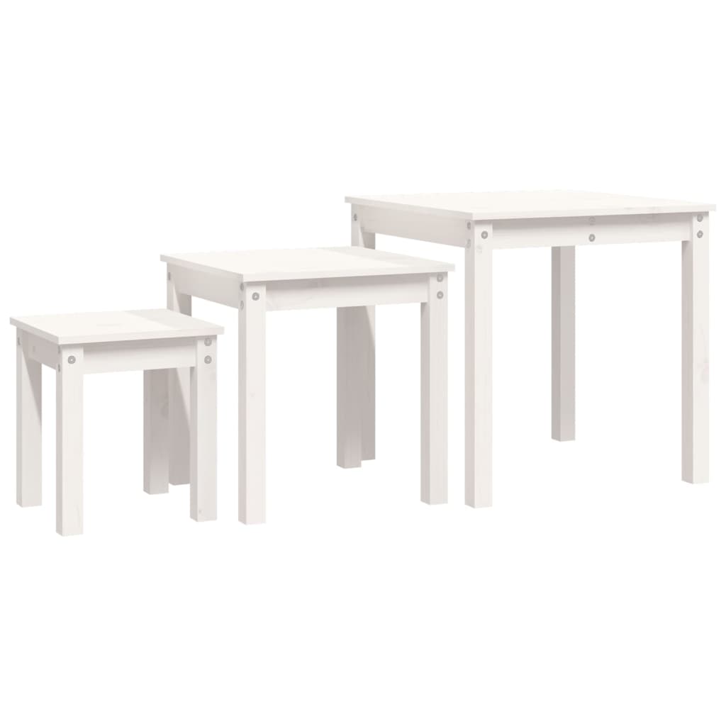 Mesas Apilables 3 Piezas Madera Maciza De Pino Blanco_0
