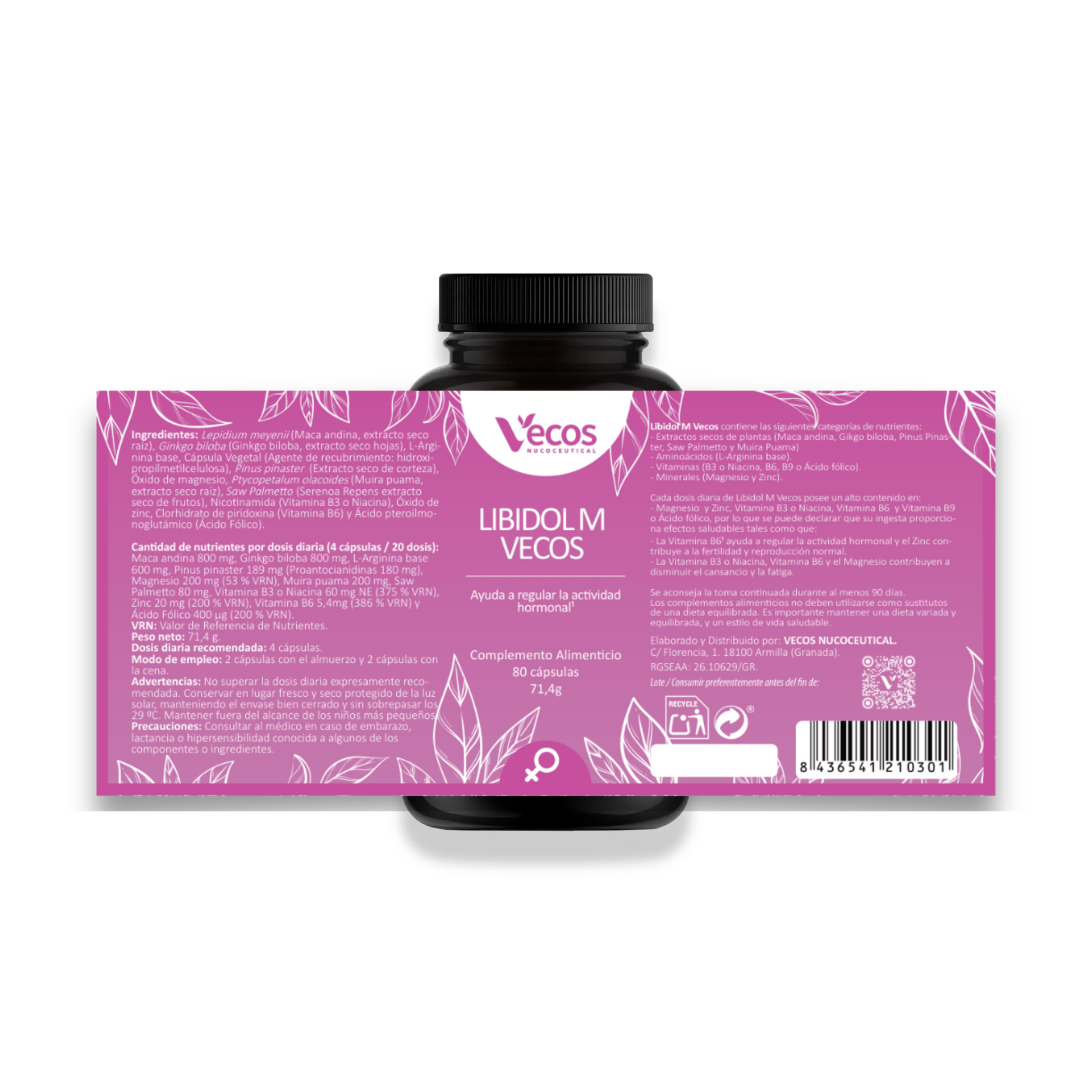 Libidol M Vecos 80 Cápsulas | Vitalidad Femenina, Equilibrio Hormonal Y Fertilidad | Zinc, Maca, Vit B6 Y L-arginina_4