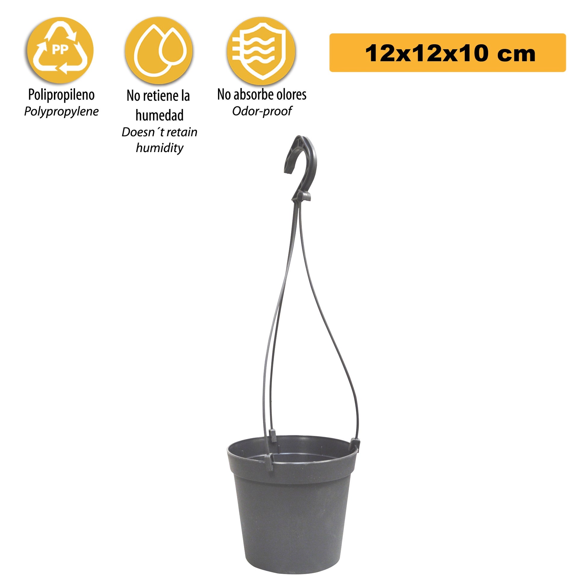 4 Macetas Cilíndricas Ø 12 Cm Con Ganchos, De Polipropileno Gris_2