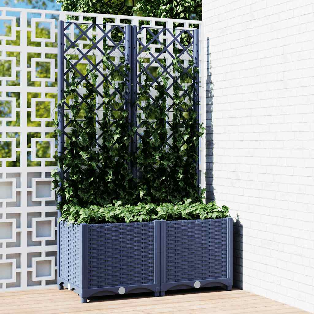 Jardinera De Jardín Con Enrejado Azul Grisáceo 80x40x136 Cm Pp_1