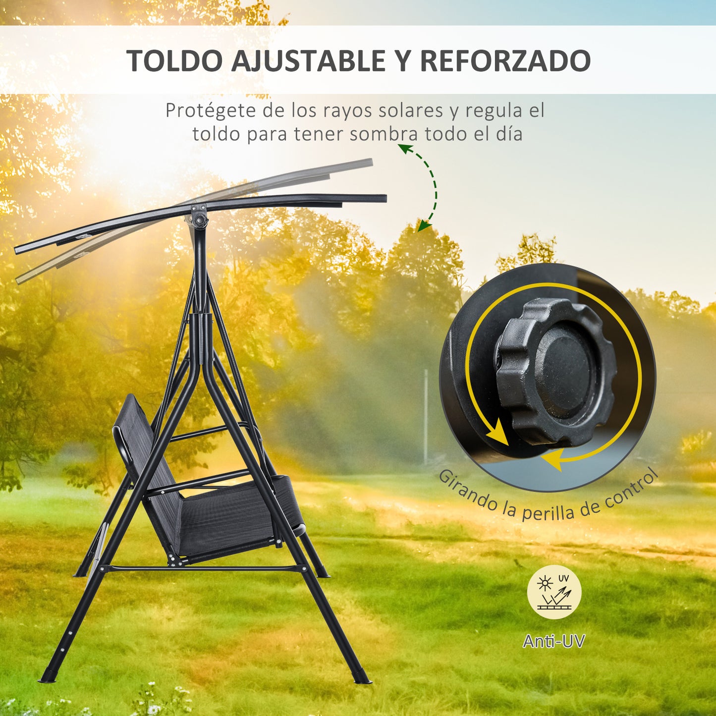 Outsunny Columpio De Jardín 2 Plazas Silla Balancín Techo Ajustable_3