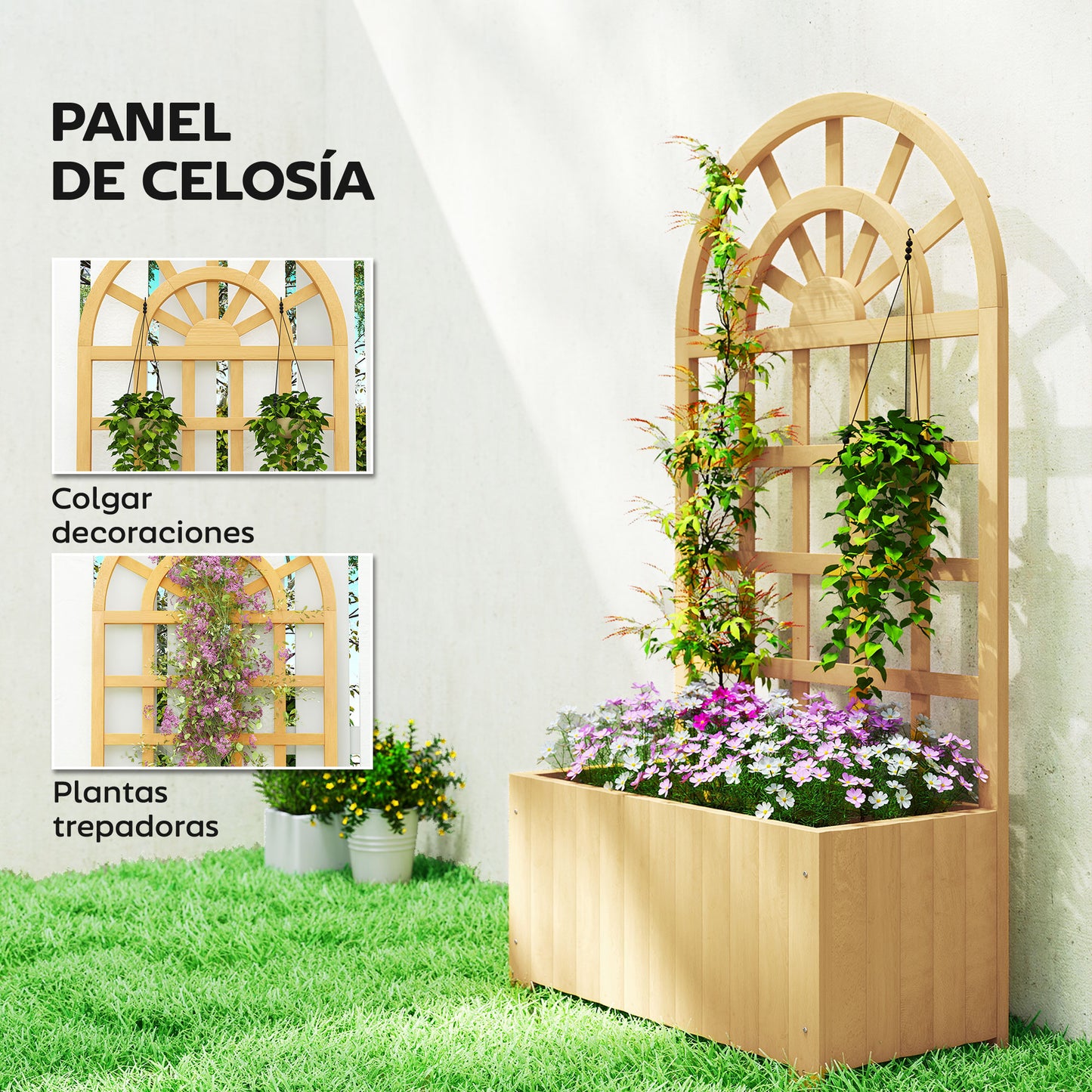 Outsunny Jardinera Con Enrejado De Madera_3