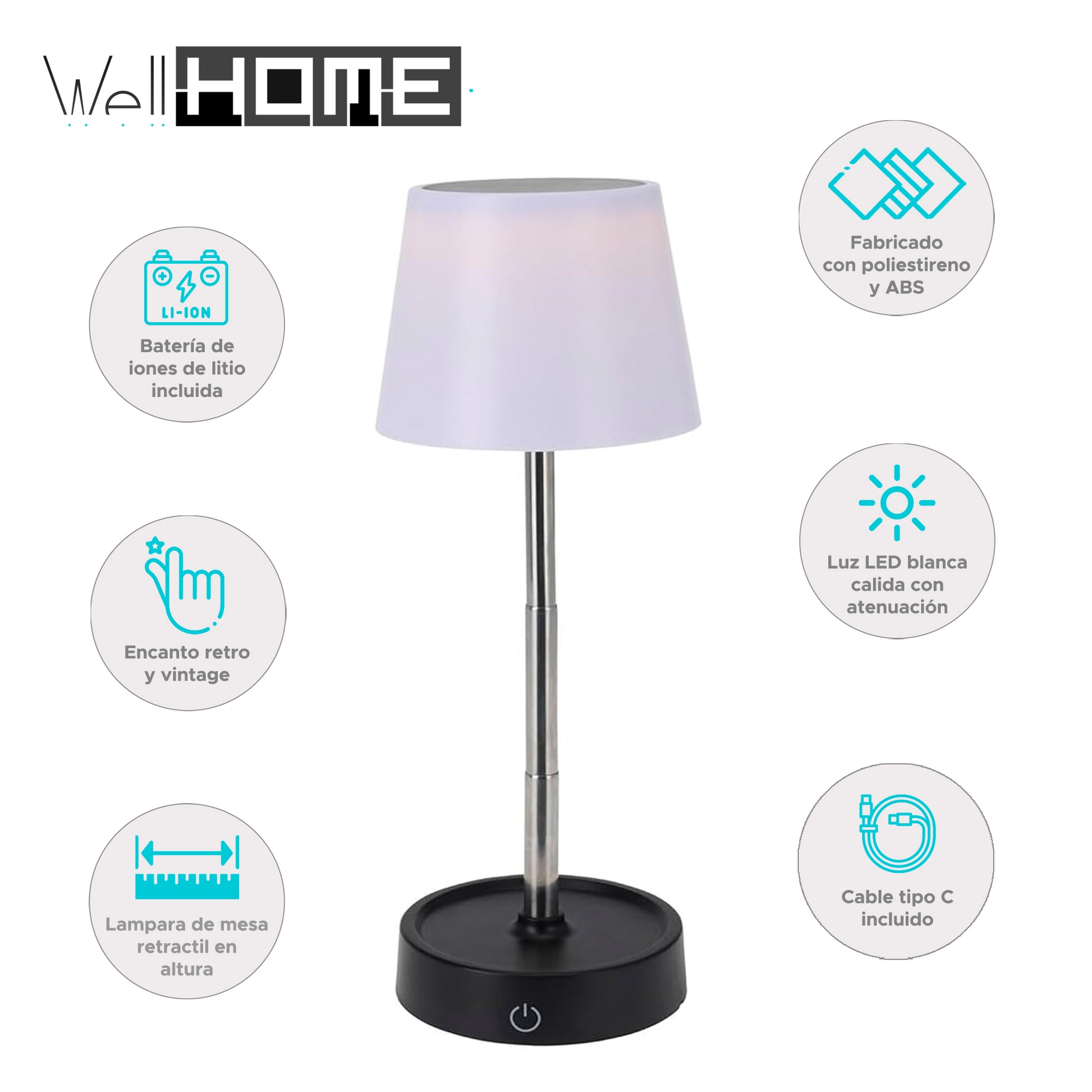 Well Home Lámpara De Mesa Retráctil Con Luz Led Smd Blanca Cálida_1