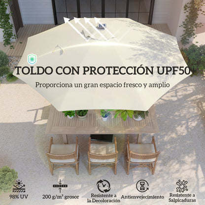 Outsunny Sombrilla Terraza Exterior Con Luces Led Ø300x256 Cm Con Manivela Crema_3