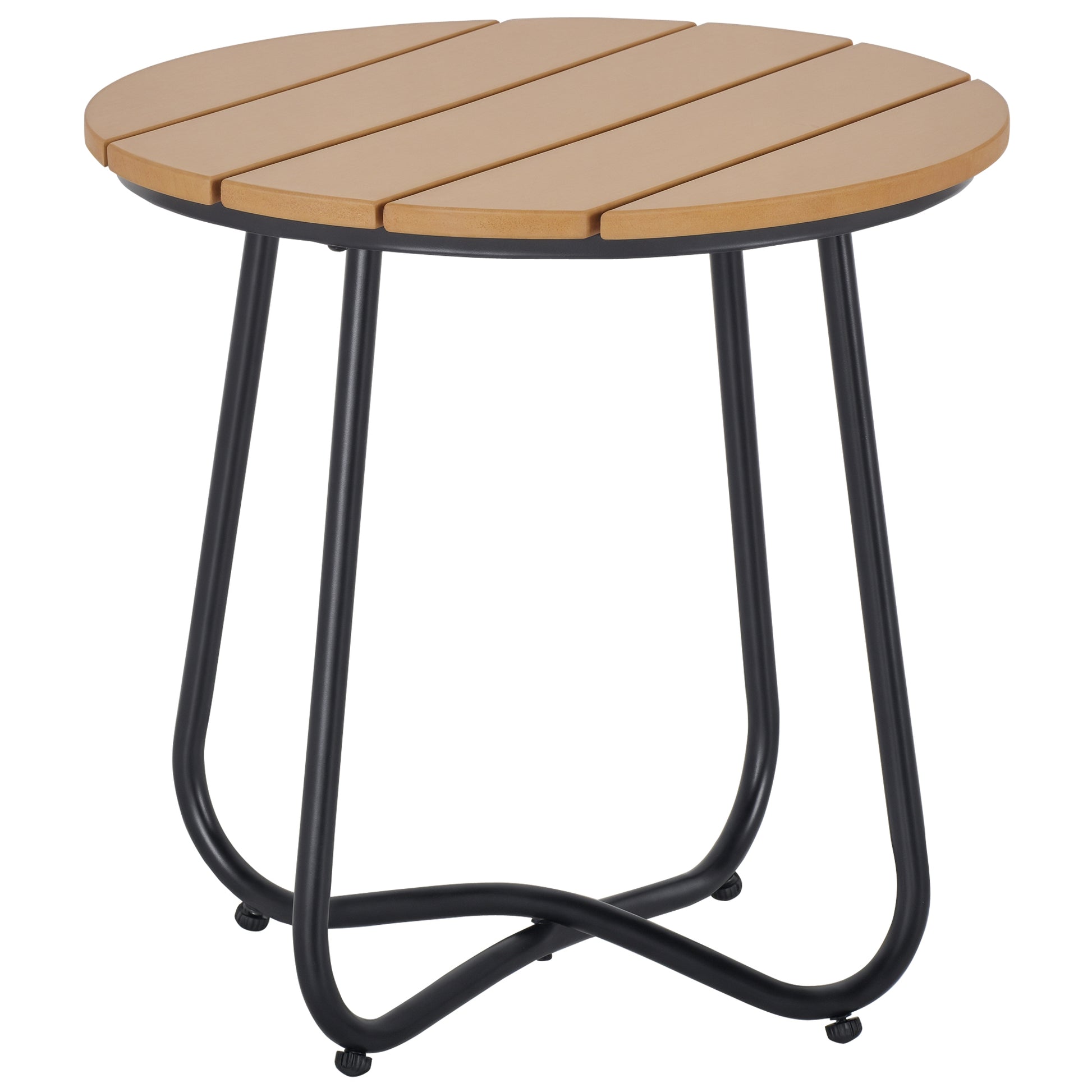 Outsunny Mesa Auxiliar Redonda Con Diseño De Listones Ø49x48 Cm Natural Y Negro_0