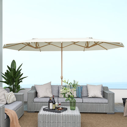 Outsunny Sombrilla Doble 4,6x2,7 M Con Manivela Resistente Al Agua Beige_4