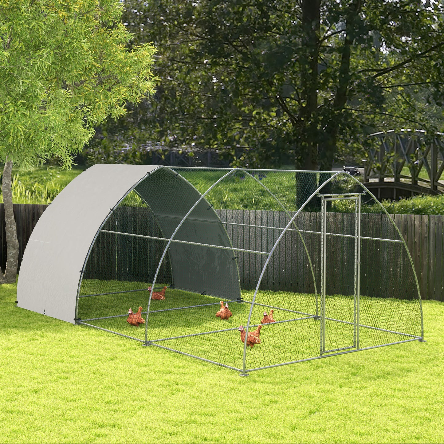 Pawhut Gallinero Para Exterior 304x560x220 Cm Cubierta De Tela Oxford Plata_1