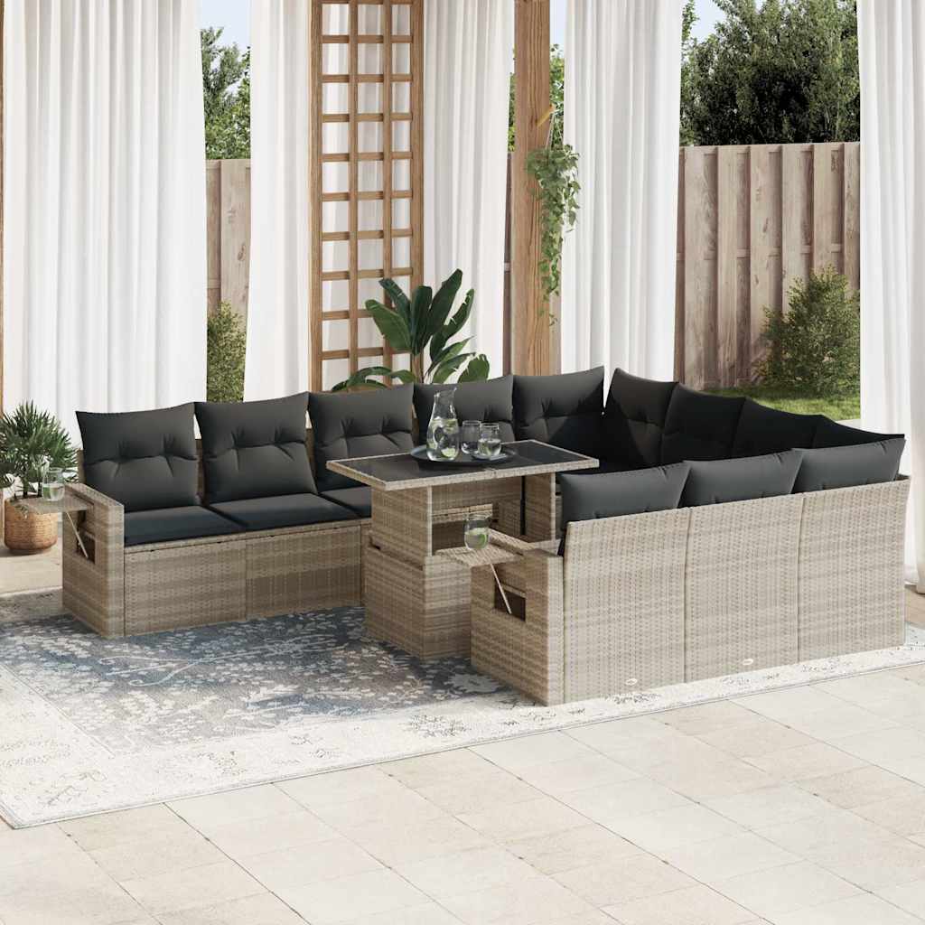 Set De Sofás De Jardín 11 Pzas Y Cojines Ratán Sintético Gris / Vetonek_4