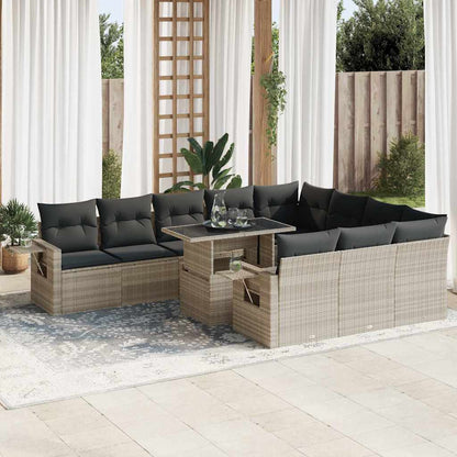 Set De Sofás De Jardín 11 Pzas Y Cojines Ratán Sintético Gris / Vetonek_4