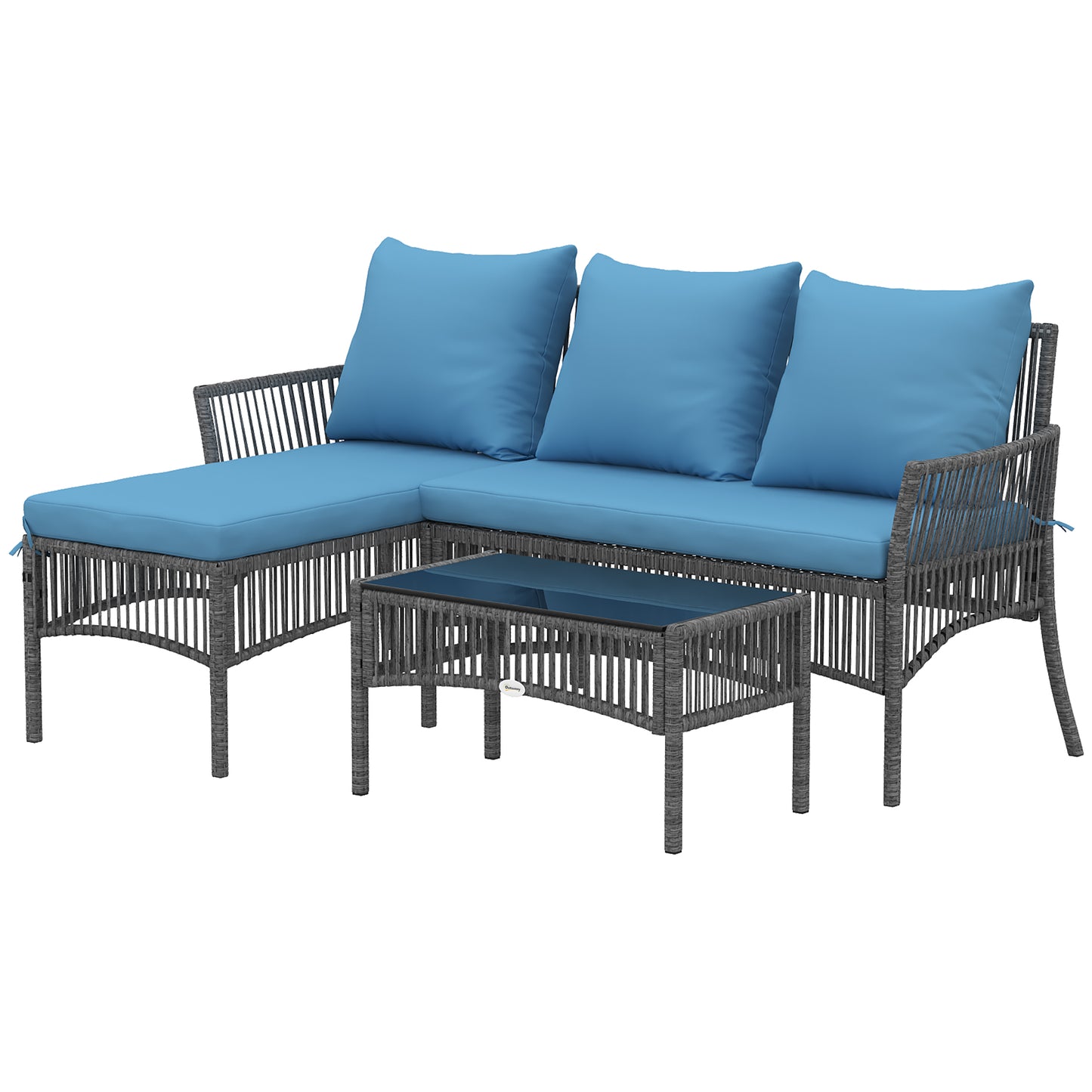 Outsunny Conjunto Muebles Jardín Exterior De Ratán 3 Piezas Cojines Azul Claro_4