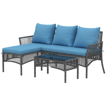 Outsunny Conjunto Muebles Jardín Exterior De Ratán 3 Piezas Cojines Azul Claro_4
