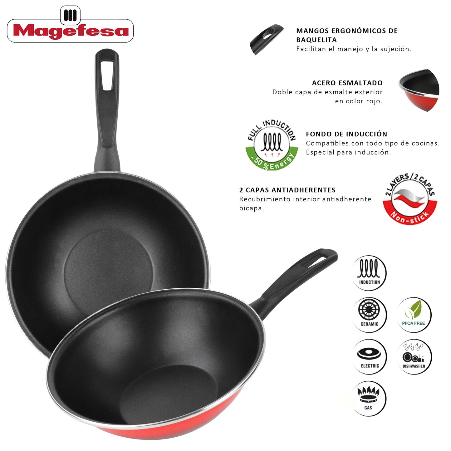 Wok 'sr' Ø20cm Acero Esmaltado Rojo Magefesa_3