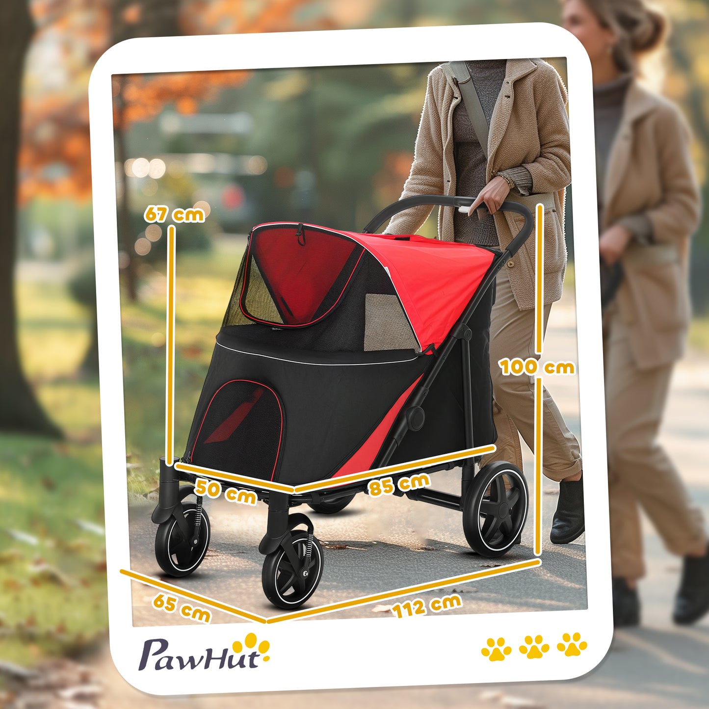 Pawhut Cochecito Para Perros Plegable Con Ventana De Malla 112x65x100 Cm Rojo_2