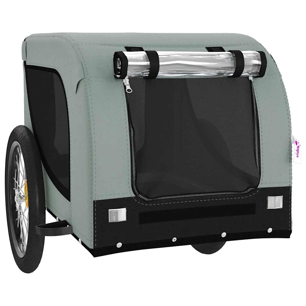 Remolque De Bicicleta Mascotas Hierro Tela Oxford Gris Negro_3