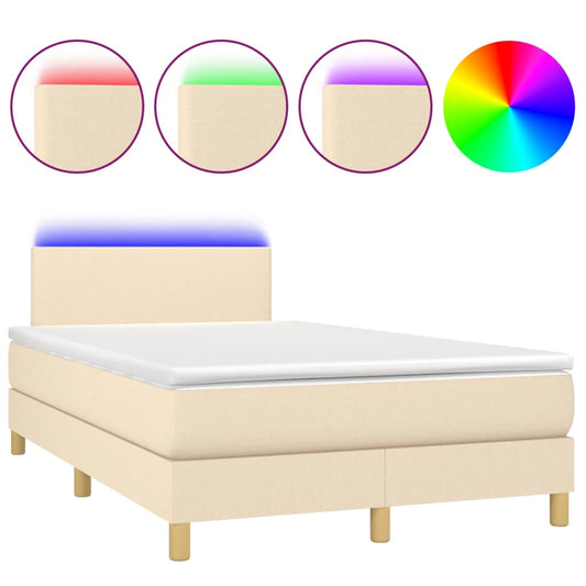 Cama Box Spring Con Colchón Y Led Tela Crema 120x200 Cm / Vetonek_0