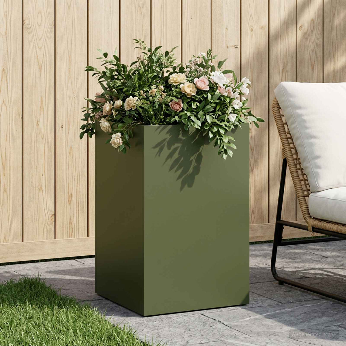 Macetero De Jardín Verde Oliva 30 X 30 X 40 Cm_1