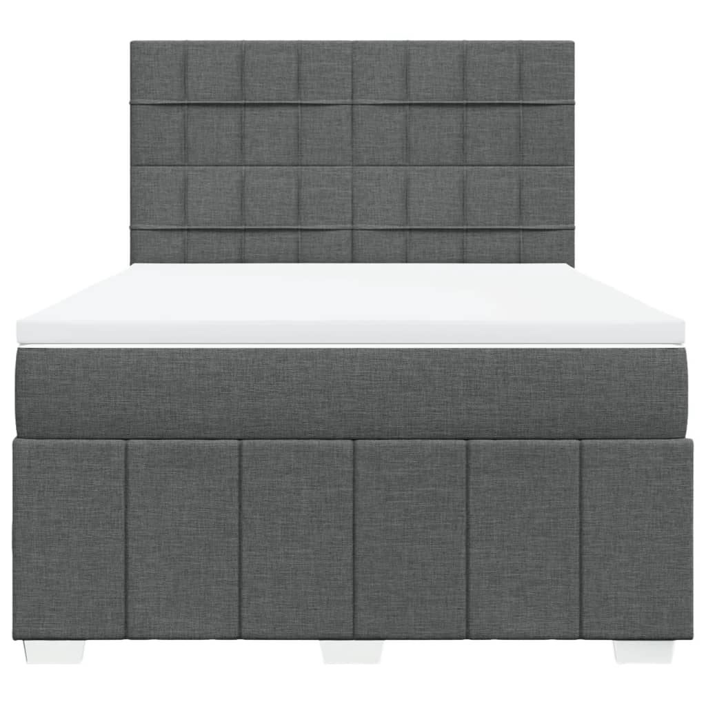 Cama Box Spring Con Colchón Tela Gris Oscuro 140x200 Cm / Vetonek_1