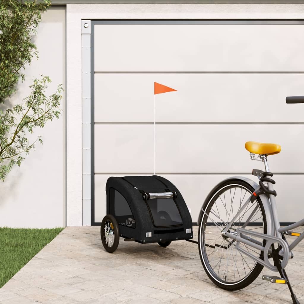 Vidaxl Remolque De Bicicleta Mascotas Hierro Tela Oxford Negro_1