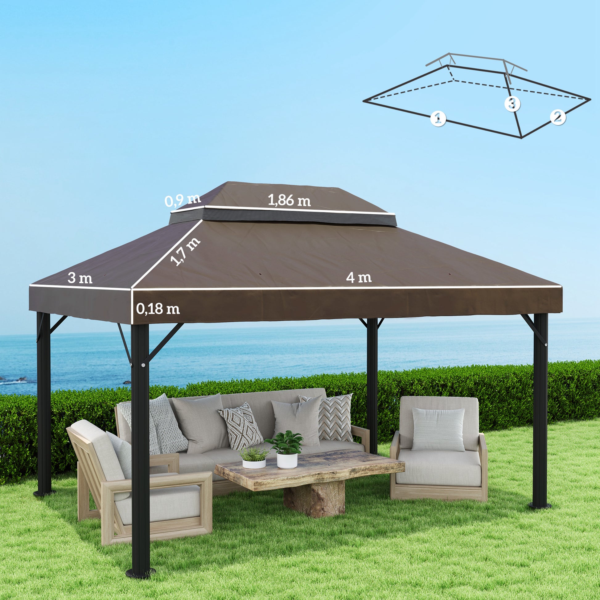 Outsunny Techo De Repuesto Para Cenador 4x3 M Con Techo Doble Café_2