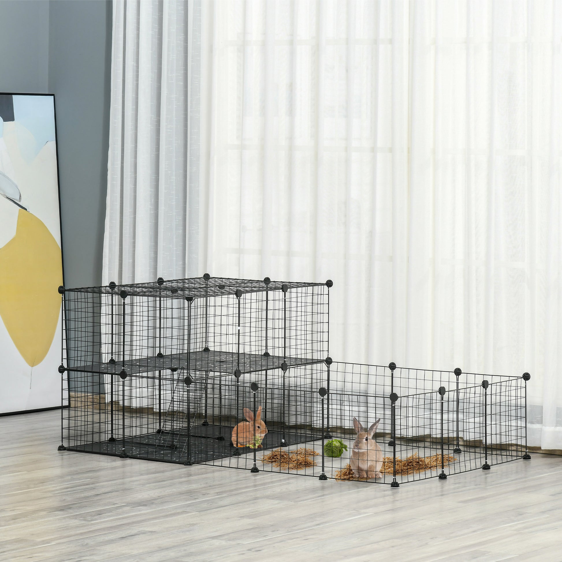 Pawhut Jaula Para Animales Pequeños Forma Personalizable 175x105x70 Cm Negro_1