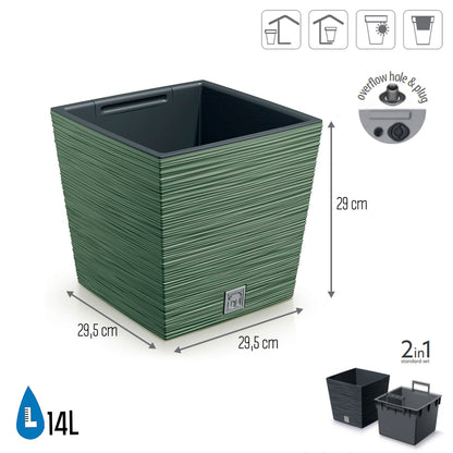 Macetero Color Verde Tierra, Con Depósito, Colección Furu, De 29,5 X 29,5 X 29 Cm, Capacidad De 14 L._1