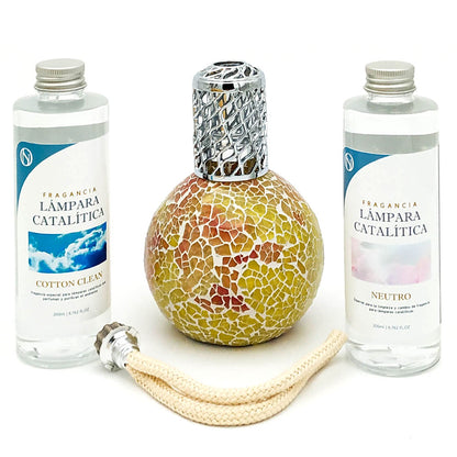 Pack Ahorro Lámpara Catalítica Mosaico Bicolor + Fragancia Cotton Clean 500ml + Limpiador Neutro 200ml + Mecha Repuesto_0