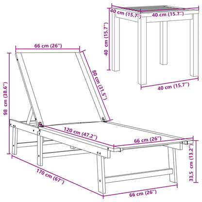 Tumbonas 2 Uds Con Mesa Madera Maciza Acacia Y Textileno Gris / Vetonek_5