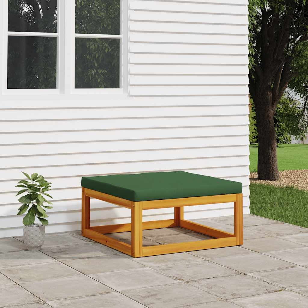 Vidaxl Reposapiés De Jardín Madera Maciza Acacia Con Cojín Verde_1