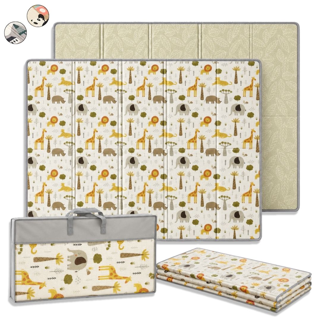 Alfombra Plegable Para Bebé 200 × 150 Cm, Reversible Animales/hojas Bathby_0