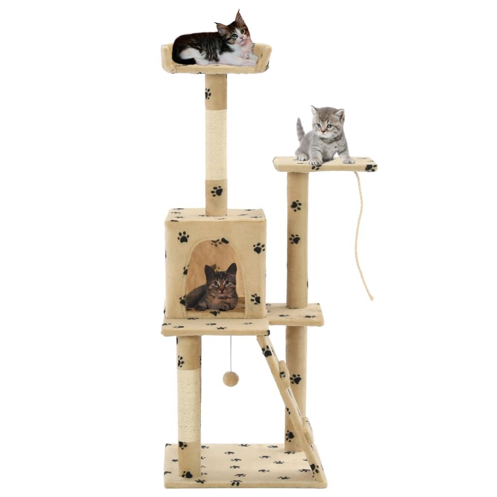 Vidaxl Rascador Para Gatos Con Poste De Sisal 120 Cm Huellas Beige_1