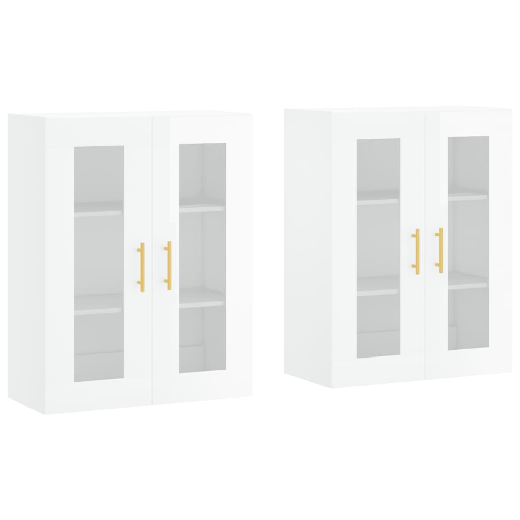 Armarios De Pared 2 Uds Madera De Ingeniería Blanco Brillante_1